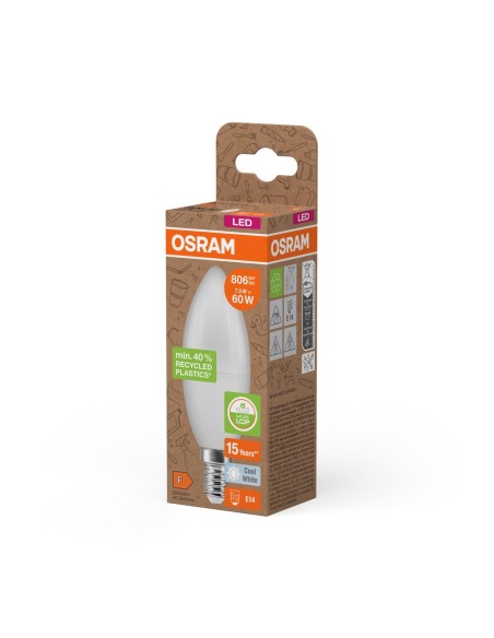 OSRAM - 4058075832022 - OSRAM LED PCR CLB60 Dépolie E14 7,5W 840 806lm (Plastique recyclé)