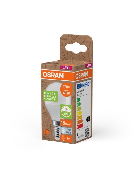 OSRAM - 4058075832107 - OSRAM LED PCR CLP40 Dépolie E14 4,9W 840 470lm (Plastique recyclé)