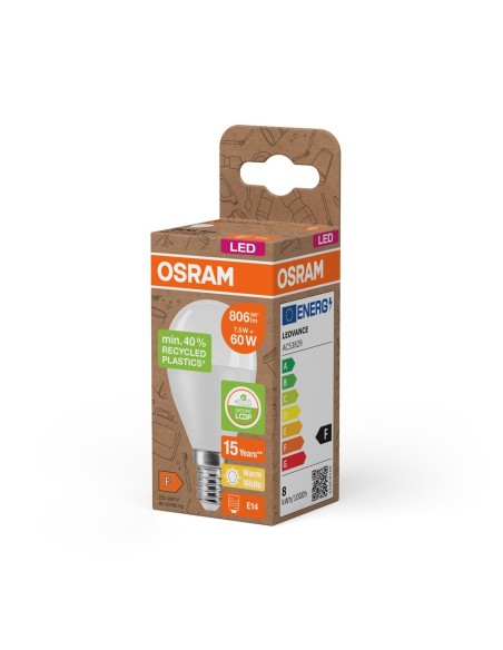 OSRAM - 4058075832121 - OSRAM LED PCR CLP60 Dépolie E14 7,5W 827 806lm (Plastique recyclé)