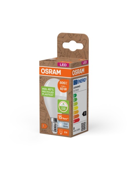 OSRAM - 4058075832145 - OSRAM LED PCR CLP60 Dépolie E14 7,5W 840 806lm (Plastique recyclé)