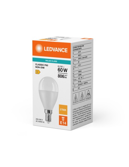 LEDVANCE - 4099854049224 - LEDVCLP60 7,5W/827 230VFR E14 10X1  LEDV