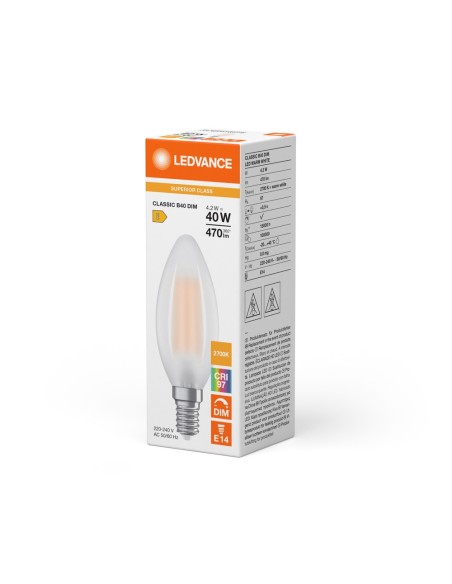 LEDVANCE - 4099854065613 - LED CLASSIC LEDVANCE SUP CLB40 Dépolie DIM 927 E14 4,2W 470lm IRC97