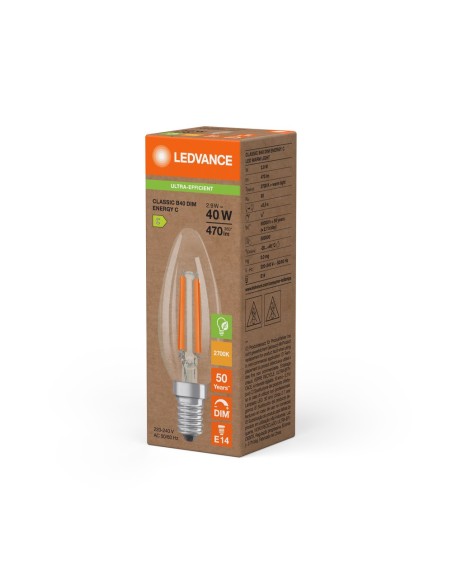 LEDVANCE - 4099854253300 - LED CLASSIC LEDVANCE SUP CLB40 énergie C Fil DIM E14 2,9W 827 470lm