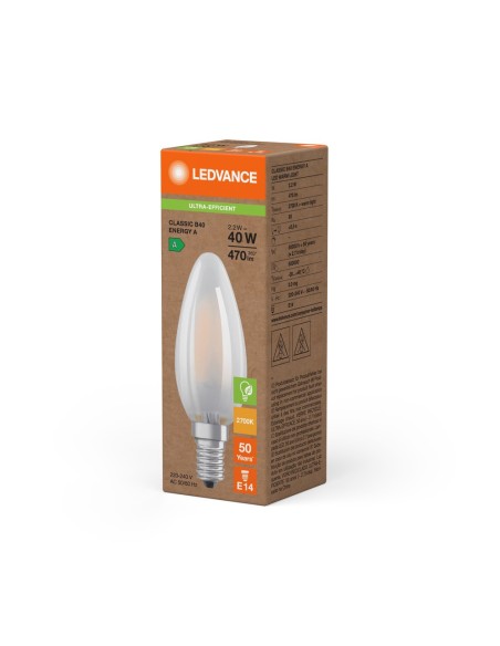 LEDVANCE - 4099854255281 - LED CLASSIC LEDVANCE SUP CLB40 énergie A Dépolie 827 E14 2,2W 470lm