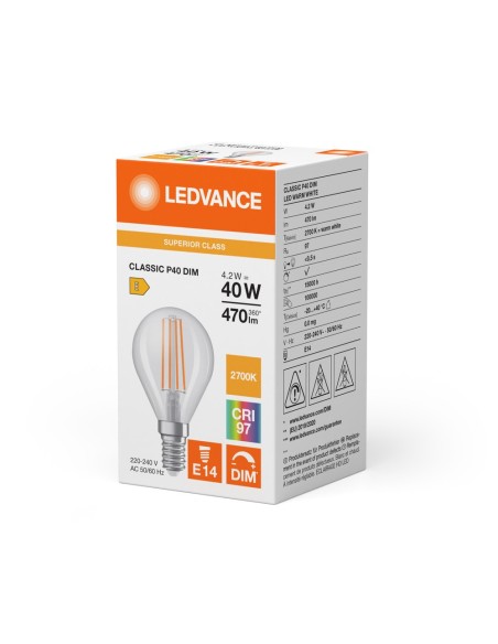 LEDVANCE - 4099854065750 - LED CLASSIC LEDVANCE SUP CLP40 Fil DIM 927 E14 4,2W 470lm IRC97