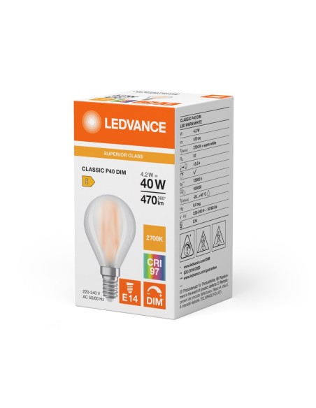 LEDVANCE - 4099854065828 - LED CLASSIC LEDVANCE SUP CLP40 Dépolie DIM 927 E14 4,2W 470lm IRC97