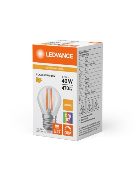 LEDVANCE - 4099854077968 - LED CLASSIC LEDVANCE SUP CLP40 Fil DIM 927 E27 4,2W 470lm IRC97