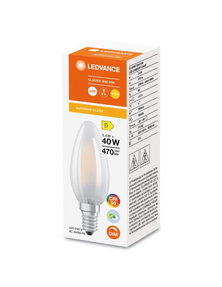 LEDVANCE - 4099854061738 - LED CLASSIC LEDVANCE SUP CLB40 Dépolie DIM 927 E14 3,4W 470lm IRC90