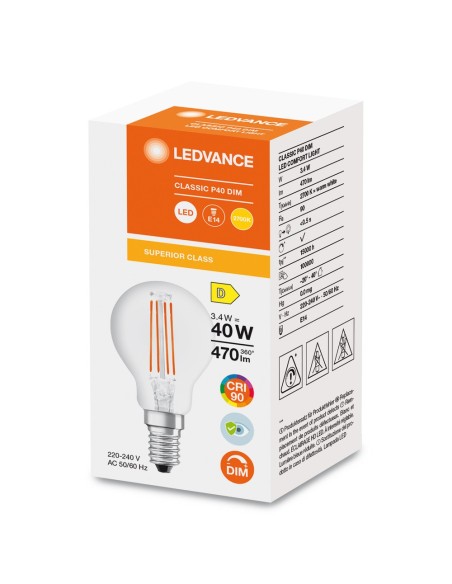 LEDVANCE - 4099854063244 - LED CLASSIC LEDVANCE SUP CLP40 Fil Claire DIM 927 E14 3,4W 470lm IRC90