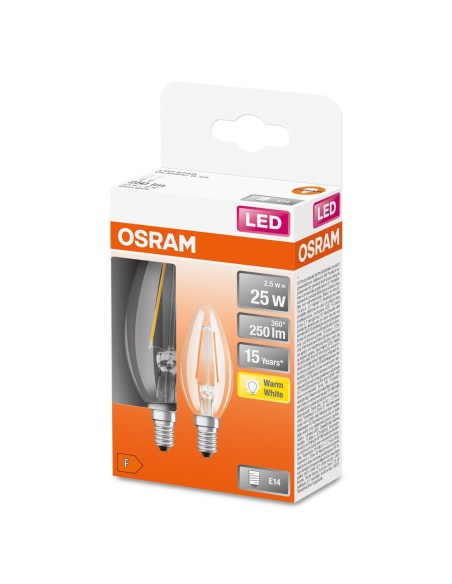 OSRAM - 4058075330498 - BTE2 LED Flam verre cl 2,5W=25 E14ch OSR