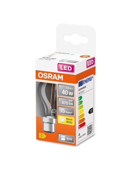 OSRAM - 4058075436381 - LED CLASSIC OSRAM Superstar CLP40 Verre Clair B22d 4W 827 470lm