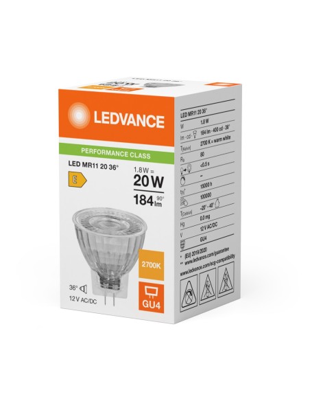 LEDVANCE - 4099854235320 - LED SPOT LEDVANCE PFM MR11 20 827 36°GU4 1.8W184lm Verre