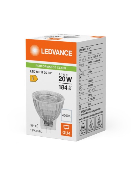 LEDVANCE - 4099854246371 - LED SPOT LEDVANCE PFM MR11 20 840 36°GU4 1.8W184lm Verre