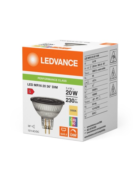 LEDVANCE - 4099854070594 - LED SPOT LEDVANCE PFM MR16 20 DIM 930 36° GU5.3 3,4W 230lm IRC90 Verre