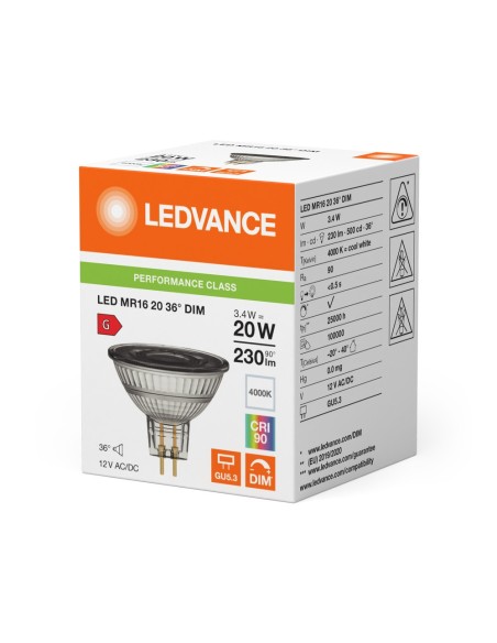 LEDVANCE - 4099854070617 - LED SPOT LEDVANCE PFM MR16 20 DIM 940 36° GU5.3 3,4W 230lm IRC90 Verre