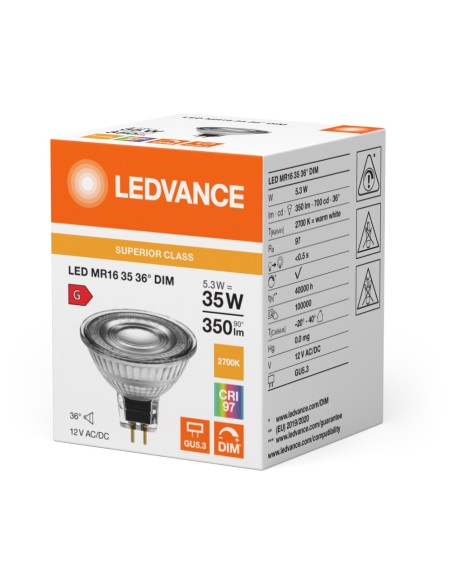 LEDVANCE - 4099854058776 - LED SPOT LEDVANCE SUP MR16 35 DIM 927 36° GU5.3 5,3W 345lm IRC97 Verre