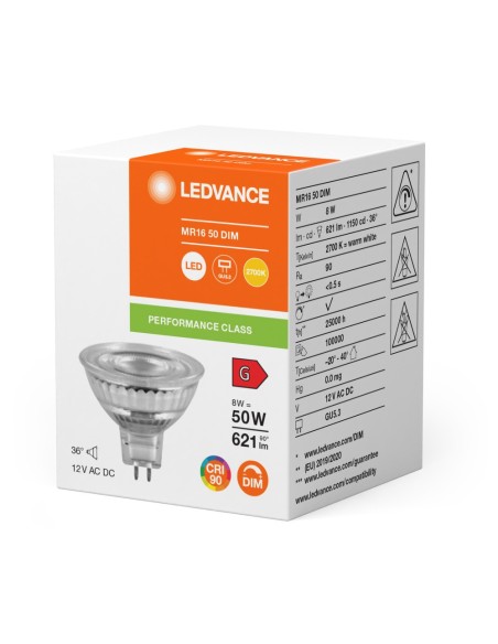 LEDVANCE - 4099854050473 - LED SPOT LEDVANCE PFM MR16 50 DIM 927 36° GU5.3 8W 621lm IRC90 Verre