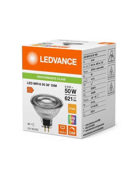 LEDVANCE - 4099854234705 - LED SPOT LEDVANCE PFM MR16 50 DIM92736° GU5.36.8W 621lm IRC90 Verre