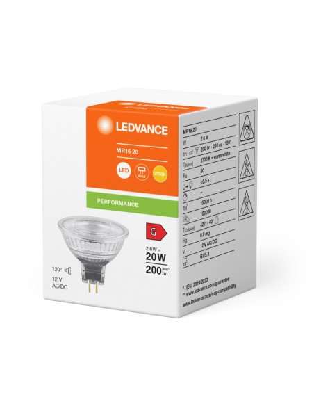 LEDVANCE - 4099854103544 - LED SPOT LEDVANCE PFM MR16 20 827 120° GU5.3 2,6W 200lm Verre