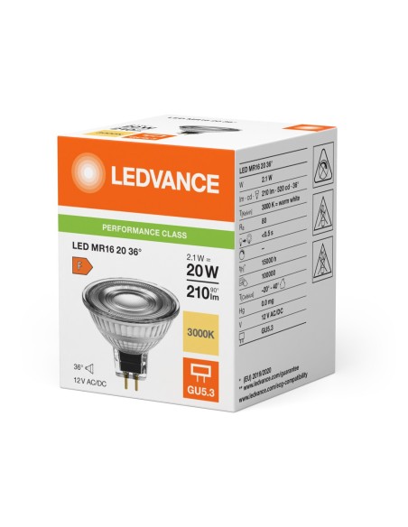 LEDVANCE - 4099854235115 - LED SPOT LEDVANCE PFM MR16 20 83036°GU5.3 2.1W 210lm Verre