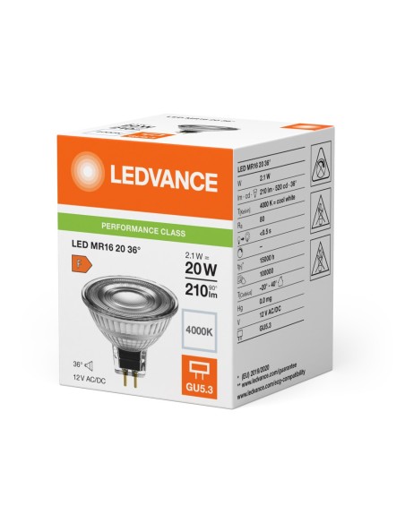 LEDVANCE - 4099854235139 - LED SPOT LEDVANCE PFM MR16 20 84036°GU5.3 2.1W 210lm Verre