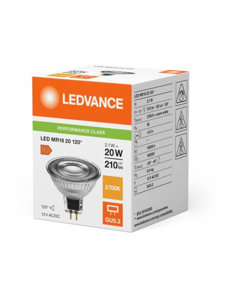 LEDVANCE - 4099854235184 - LED SPOT LEDVANCE PFM MR16 20 827120° GU5.3 2.1W210lm Verre