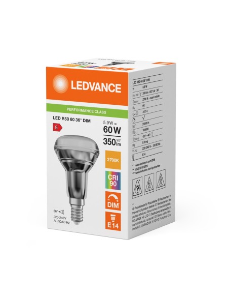 LEDVANCE - 4099854058608 - LED SPOT LEDVANCE PFM R50 60 DIM 927 36° E14 5,9W 350lm IRC90 Verre