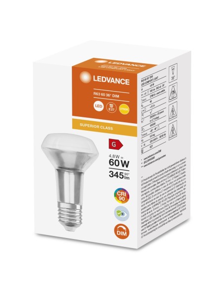 LEDVANCE - 4058075759701 - LED Comf DIM R63 60 927 36° E27 4,8W 345lm Verre Superior LEDV 