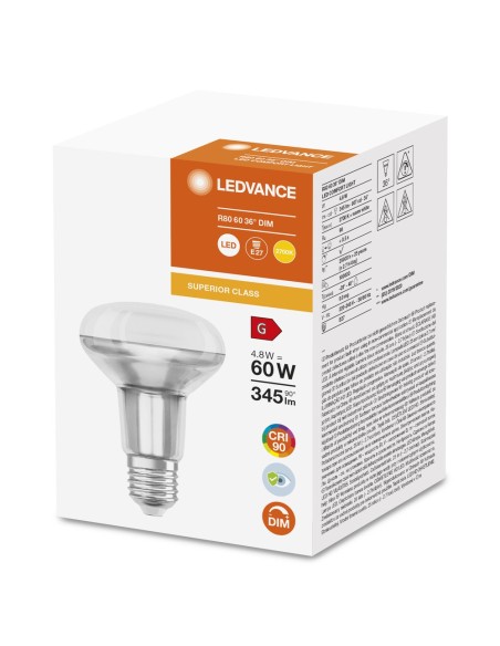 LEDVANCE - 4058075759725 - LED Comf DIM R80 60 927 36° E27 4,8W 345lm Verre Superior LEDV