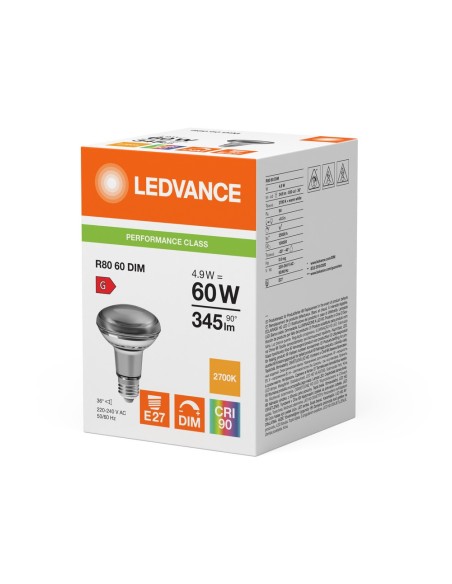 LEDVANCE - 4099854051234 - LED SPOT LEDVANCE PFM R80 60 DIM 927 36° E27 4,9W 345lm IRC90 Verre