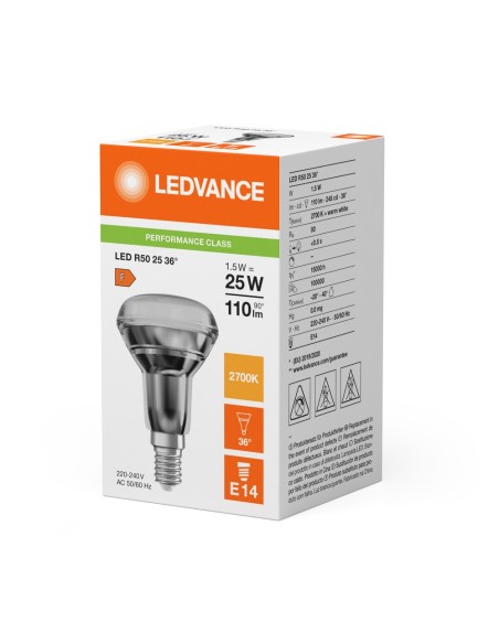 LEDVANCE - 4099854058639 - LED SPOT LEDVANCE PFM R50 25 827 36° E14 1,5W 110lm Verre