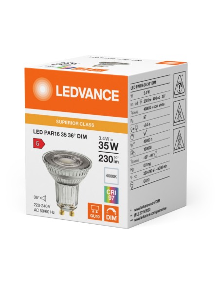 LEDVANCE - 4099854059858 - LED SPOT LEDVANCE SUP PAR16 35 DIM 940 36° GU10 3,4W 230lm IRC97 Verre