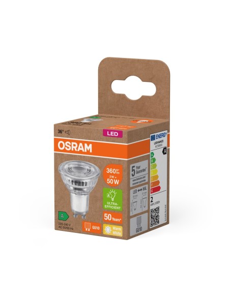 OSRAM - 4099854071713 - LED SPOT OSRAM PAR16 50 énergie A 827 36° GU10 2W 360lm Verre