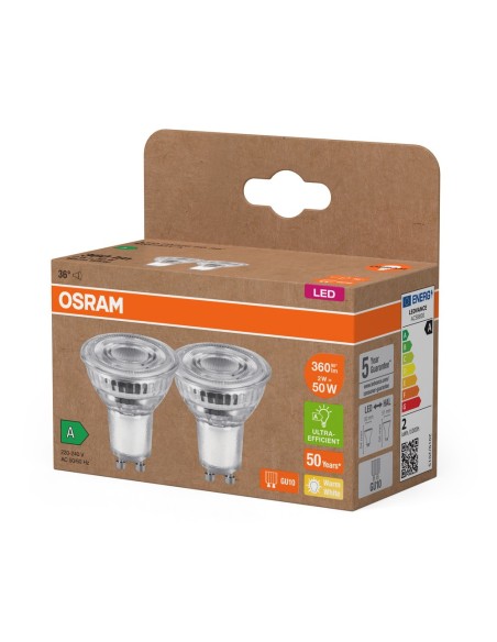 OSRAM - 4099854245299 - LED SPOT OSRAM PACK X2 PAR16 50 énergie A 840 36° GU10 2W 360lm Verre