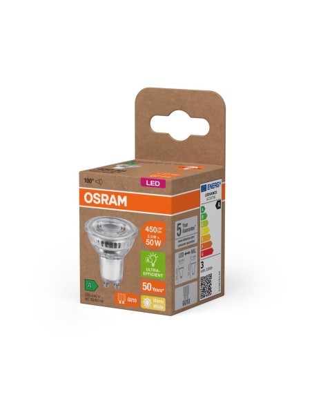 OSRAM - 4099854267765 - LED SPOT OSRAM PAR16 35 énergie A 827 100° GU10 2.5W 450lm Verre