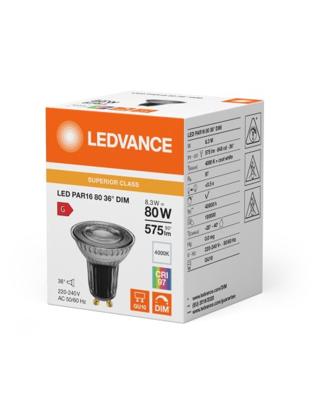 LEDVANCE - 4099854235245 - LED SPOT LEDVANCE PAR16 80 DIM 8.3W 575lm 940 GU10 IRC90 Verre