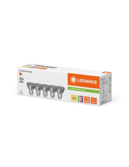 LEDVANCE - 4099854045448 - LED SPOT LEDVANCE PFM x5 PAR16 50 DIM 930 36° GU10 4,5W 350lm IRC90 Verr - Lot 5