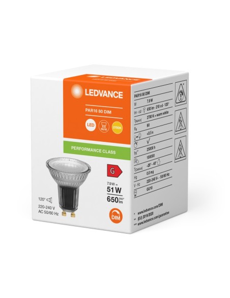 LEDVANCE - 4099854059018 - LED SPOT LEDVANCE PFM PAR16 80 DIM 927 120° GU10 7,9W 650lm IRC90 Verre