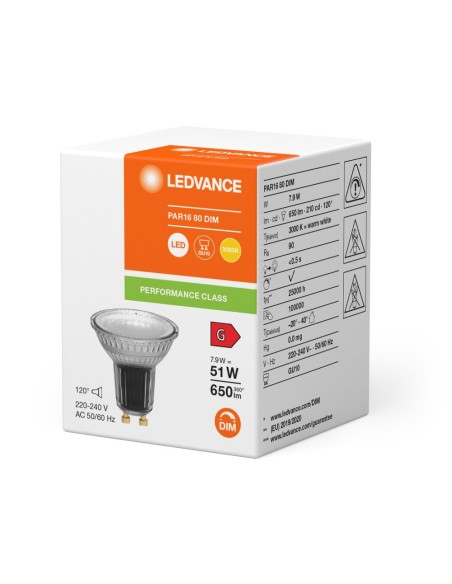 LEDVANCE - 4099854059094 - LED SPOT LEDVANCE PFM PAR16 80 DIM 930 120° GU10 7,9W 650lm IRC90 Verre