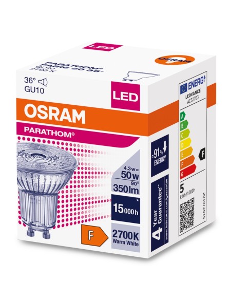 OSRAM - 4058075608153 - OSRAM LED Parathom PAR16 50 827 GU10 36° 4,3W 350lm