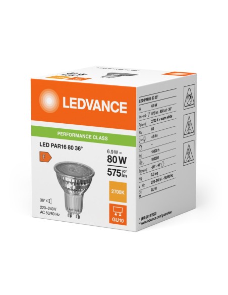 LEDVANCE - 4099854054785 - LED SPOT LEDVANCE PFM PAR16 80 827 36° GU10 6,9W 575lm Verre