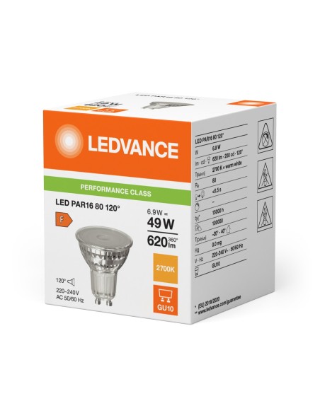 LEDVANCE - 4099854055034 - LED SPOT LEDVANCE PFM PAR16 80 827 120° GU10 6,9W 620lm Verre