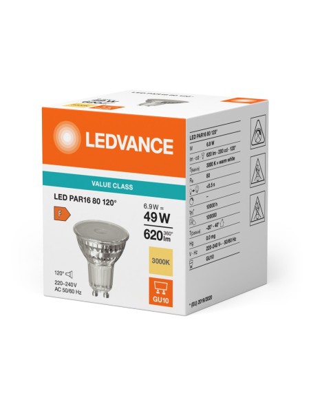 LEDVANCE - 4099854055096 - LED SPOT LEDVANCE VALUE PAR16 80 830 120° GU10 6,9W 620lm Verre