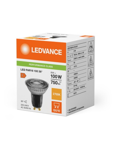 LEDVANCE - 4099854234989 - LED SPOT LEDVANCE PAR16 100 36D 8W 750lm 827 GU10 IRC80