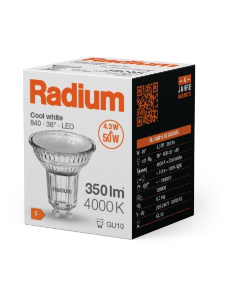 RADIUM - 4008597207655 - RLPAR165036 4,3W/840 230V GU10 10X1RDIUM