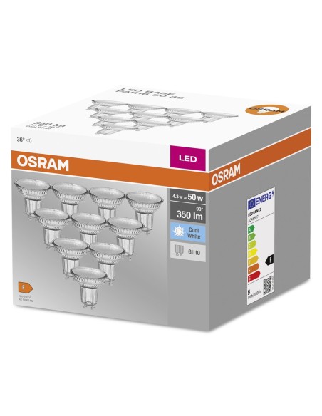 OSRAM - 4058075036703 - LED SPOT OSRAM BASE x10 PAR16 50 840 36° 4,3W GU10 350lm Verre - Lot de 10