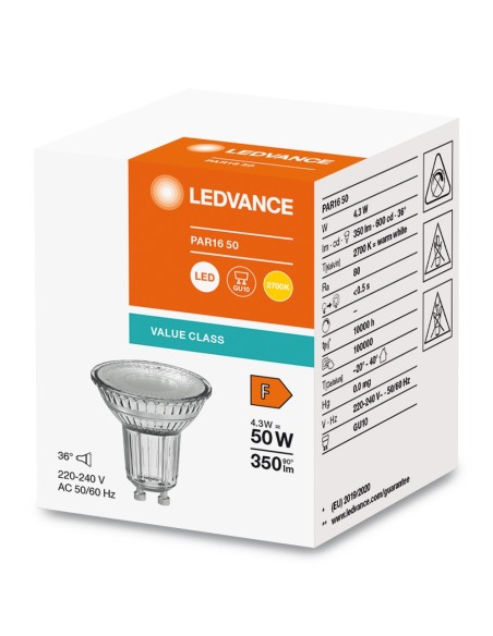 LEDVANCE - 4099854045646 - LED SPOT LEDVANCE VALUE PAR16 50 827 36° GU10 4,3W 350lm Verre