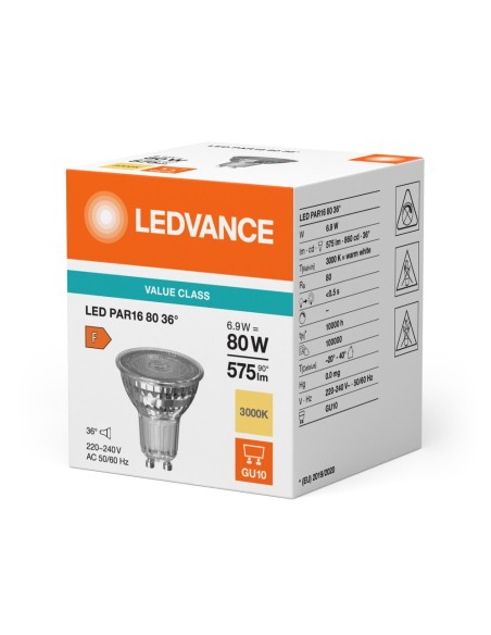 LEDVANCE - 4099854054822 - LED SPOT LEDVANCE VALUE PAR16 80 830 36° GU10 6,9W 575lm Verre