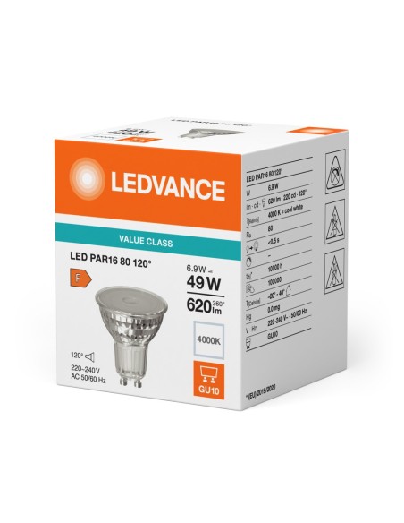 LEDVANCE - 4099854055157 - LED SPOT LEDVANCE VALUE PAR16 80 840 120° GU10 6,9W 575lm Verre