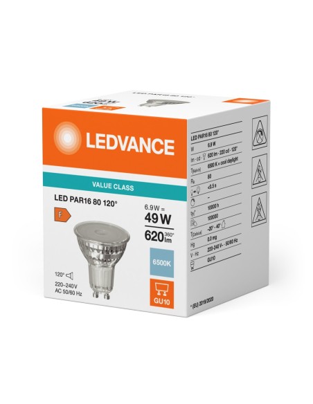 LEDVANCE - 4099854055256 - LED SPOT LEDVANCE VALUE PAR16 80 865 120° GU10 6,9W 575lm Verre